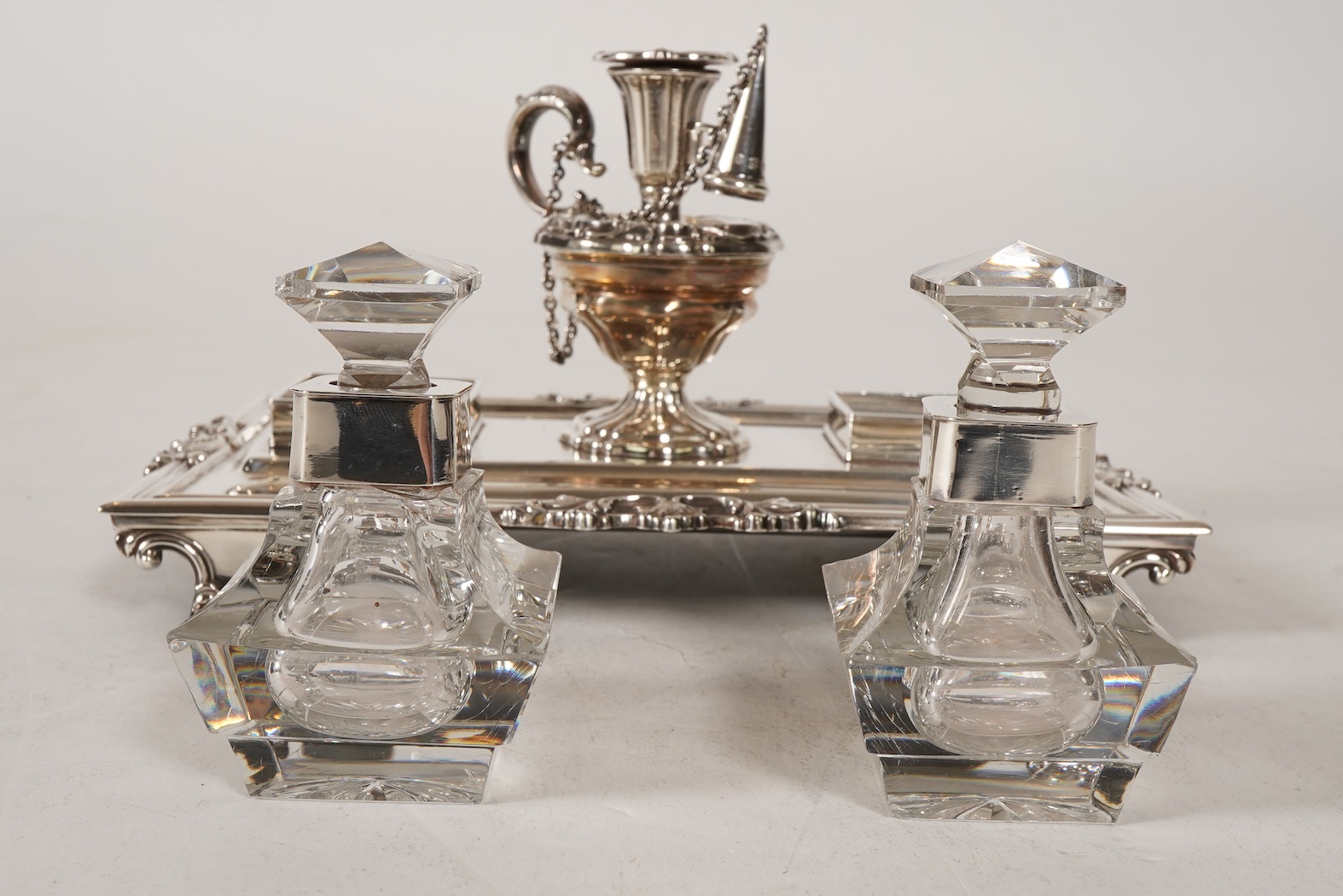 A William IV silver ink stand, by Henry Wilkinson & Co Ltd